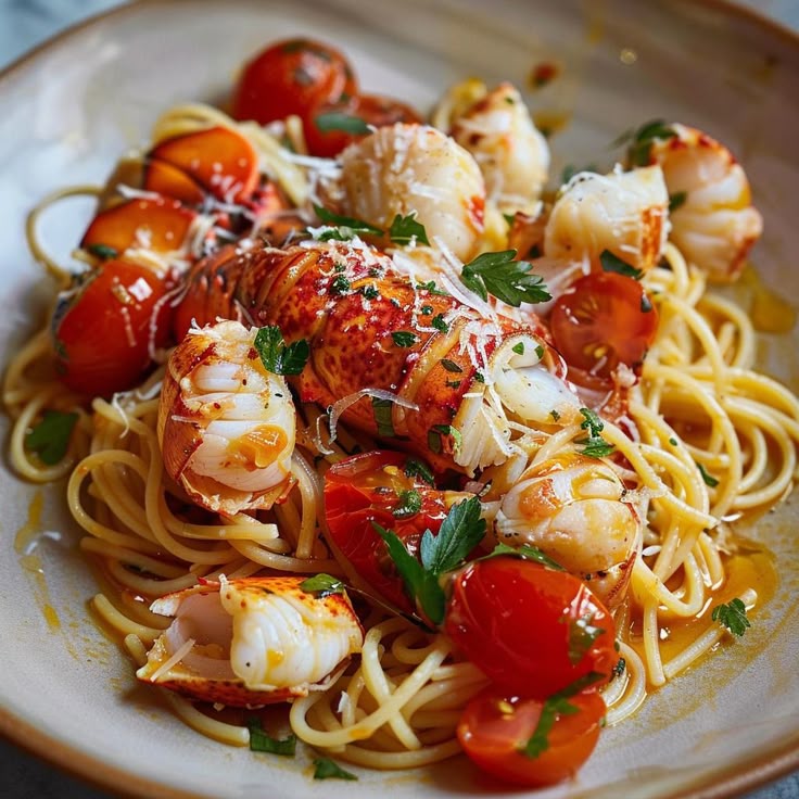 Buttered Lobster Pasta with Cherry Tomatoes